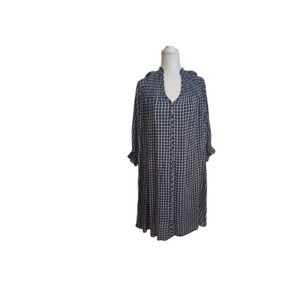 Anthropologie | Maeve Sarah Navy & White Windowpane Smock Shirt Dress size 1X - Picture 1 of 9